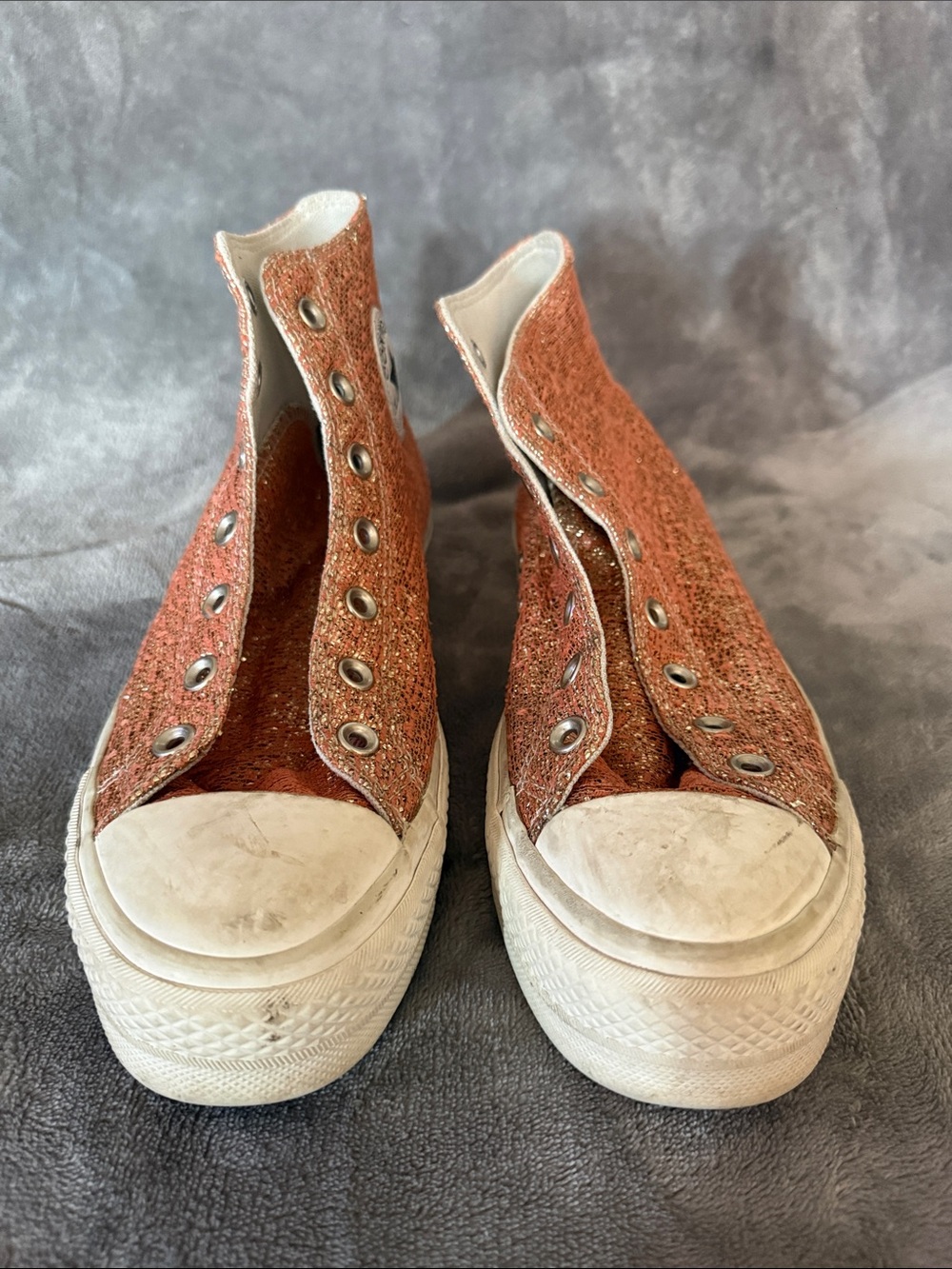 High-Top Canvas Sneakers in Orange and Glitter